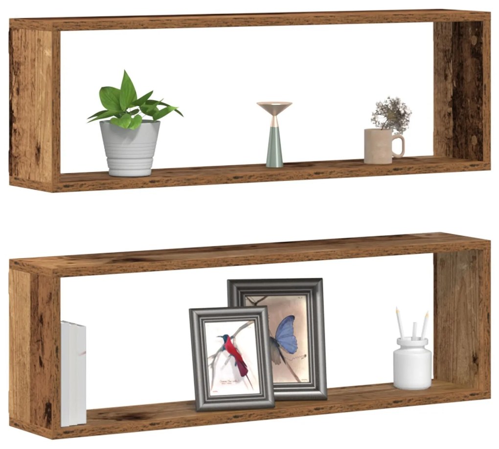 Conjunto de 2 Prateleiras de Parede vidaXL em Madeira Antiga 80x15x26