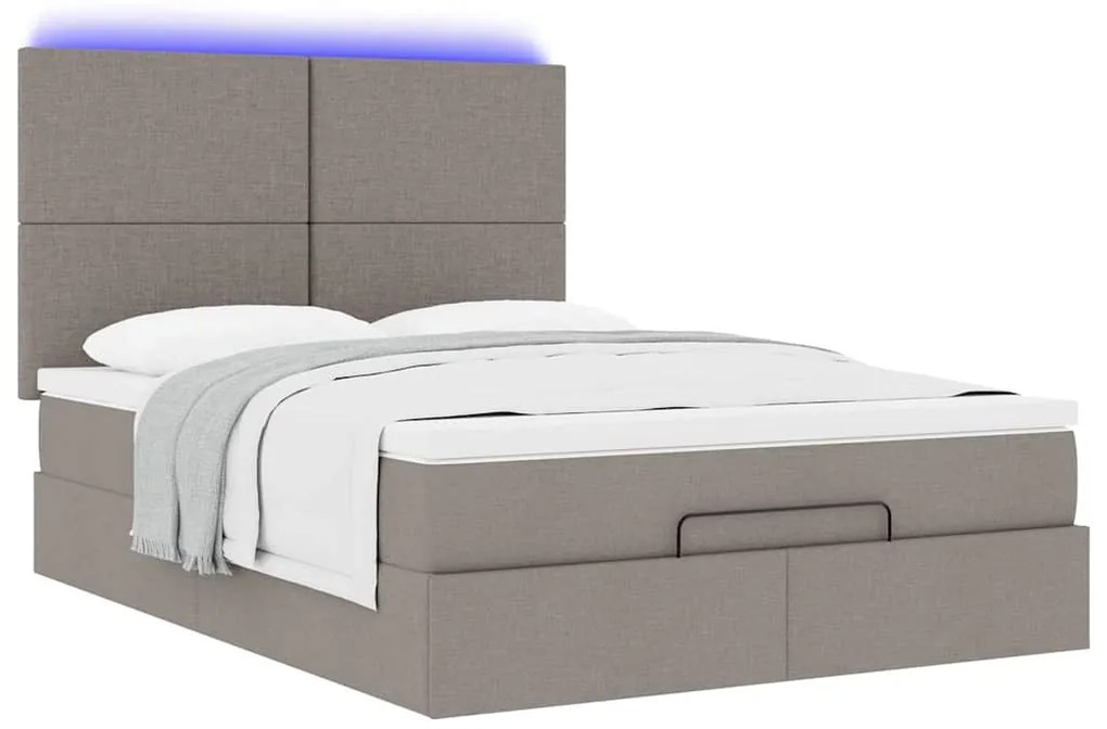 Estrutura de cama otomana com colchão tecido cinzento 140x200cm