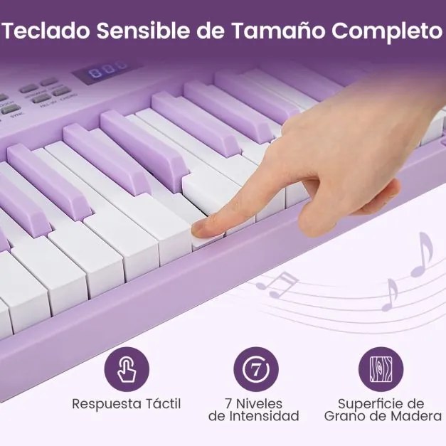 Teclado musical dobrável de 61 teclas, piano eletrónico com fones de ouvido e pedal portátil com bolsa para iniciantes Púrpura
