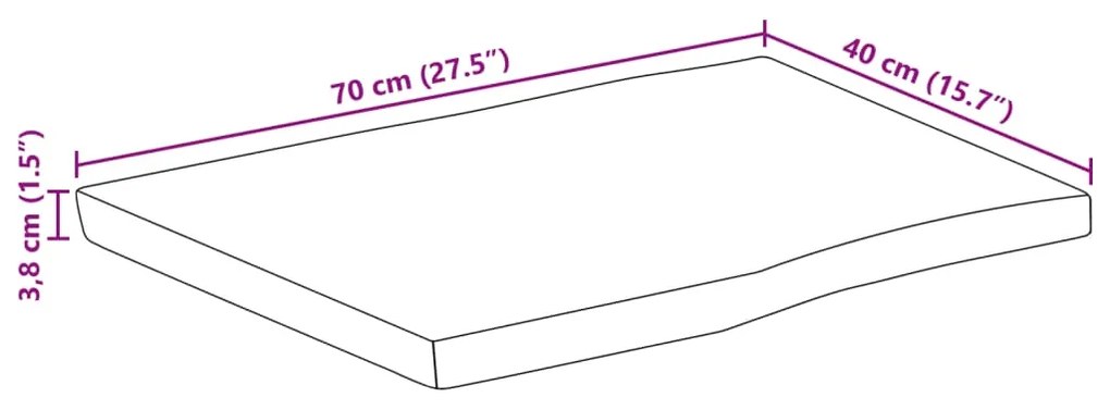 Tampo de mesa retangular borda viva 70x40x3,8 cm acácia maciça