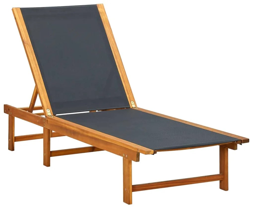 Espreguiçadeira com mesa madeira de acácia maciça e textilene