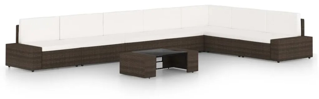 vidaXL 8 pcs conjunto lounge p/ jardim c/ almofadões vime PE castanho