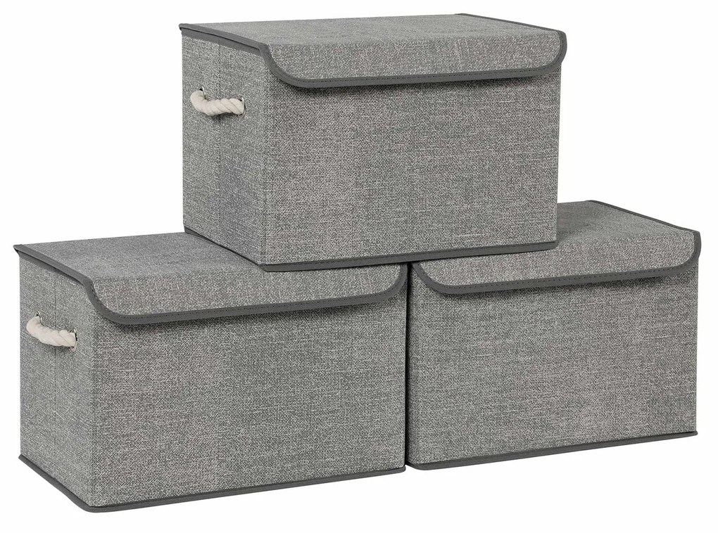 Conjunto de caixas de armazenamento com tampa em padrão de linho | SONGMICS | 38 x 25 x 25 cm | cinzento | RFB013G02.