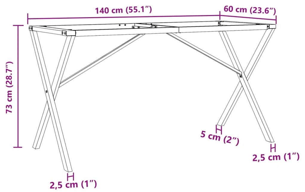 Pernas para mesa de jantar estrutura em X aço