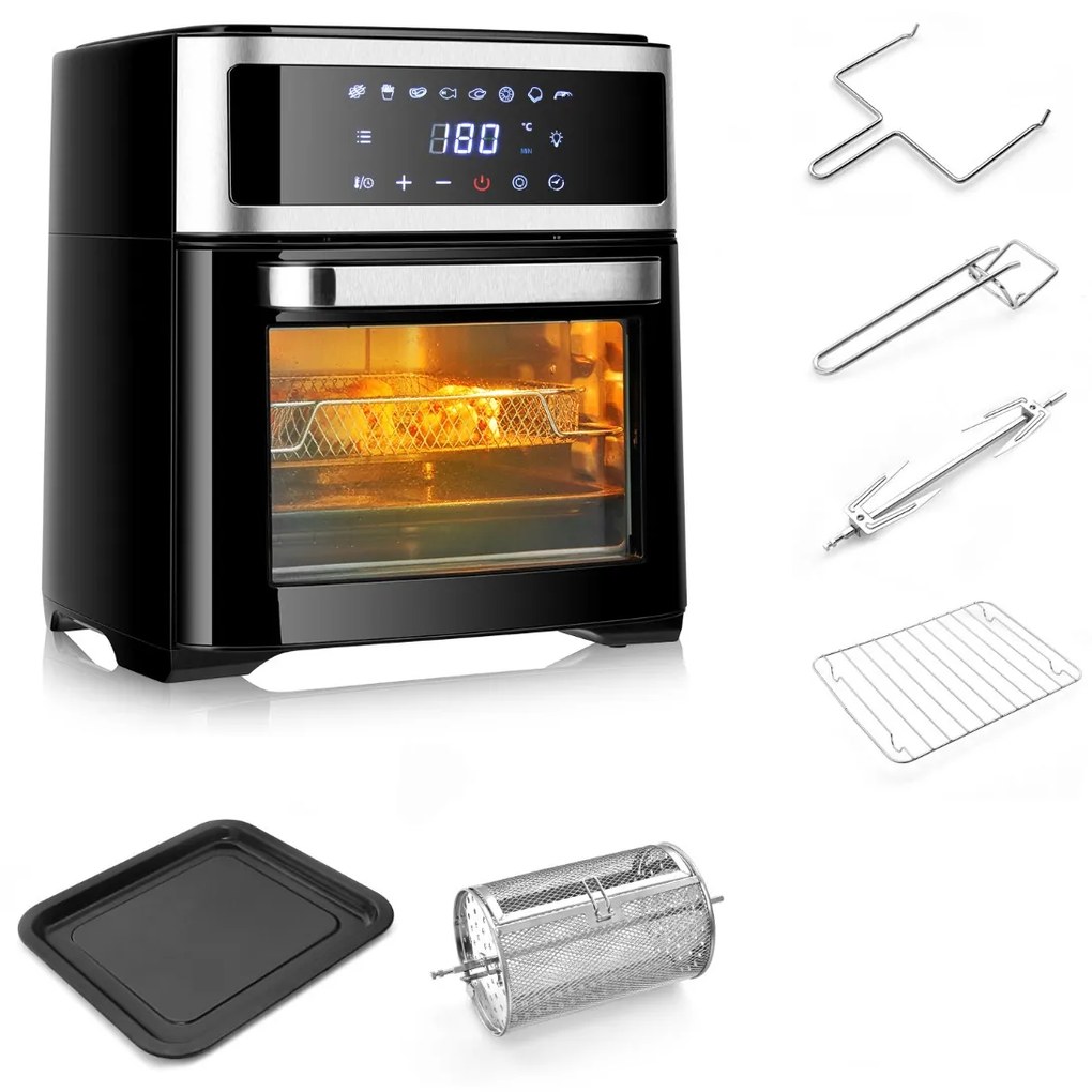 Forno de ar 8 em 1 13 L 1700 W Fritadeira sem óleo com ecrã táctil 8 Menus pré-definidos Temperatura e temporizador ajustáveis