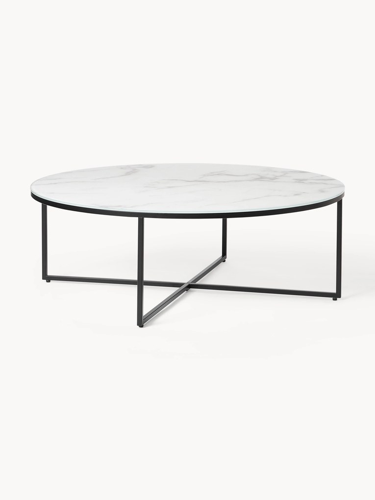 Mesa de centro redonda XL com tampo de vidro efeito mármore Antigua