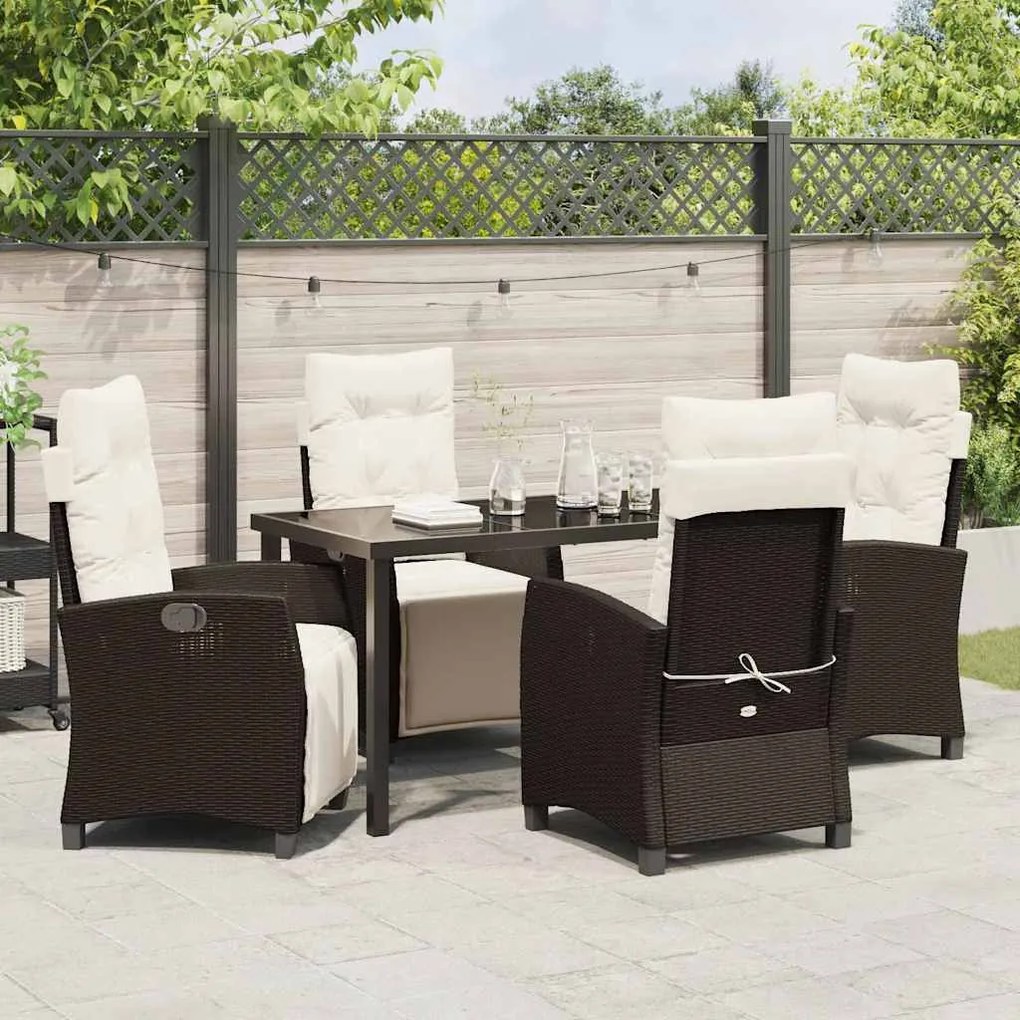 Conjunto de jantar de jardim 5 peças marrons em rattan poliéster