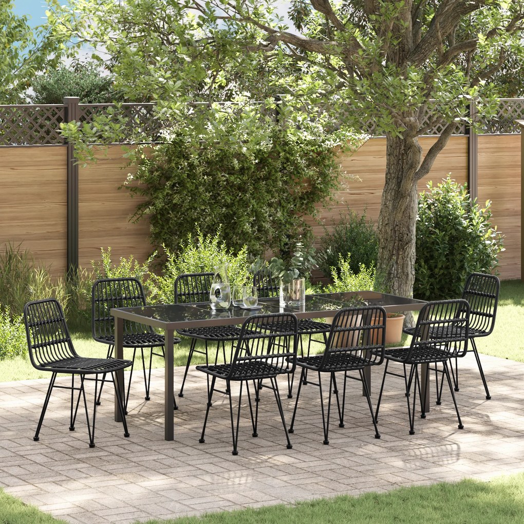 vidaXL Conjunto de Jantar de Jardim 9 Peças Preto Polirattan