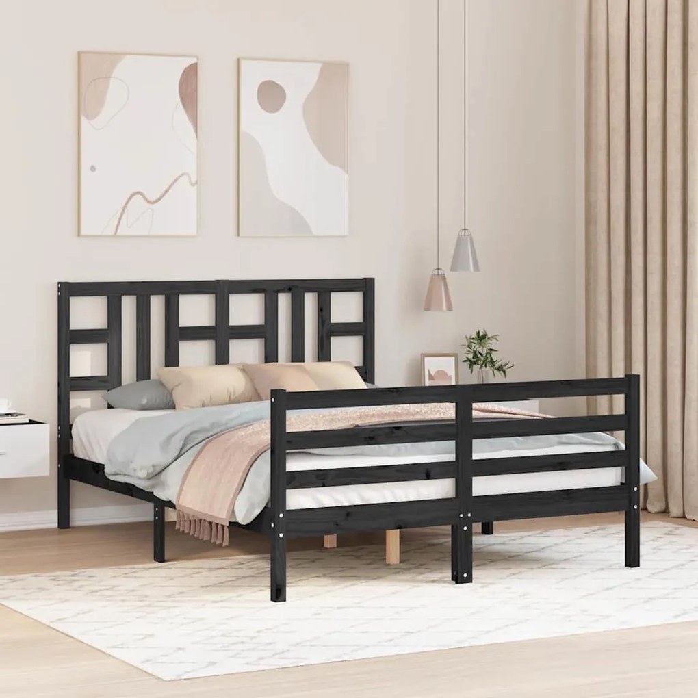 Estrutura de cama com cabeceira 140x190 cm madeira maciça preto