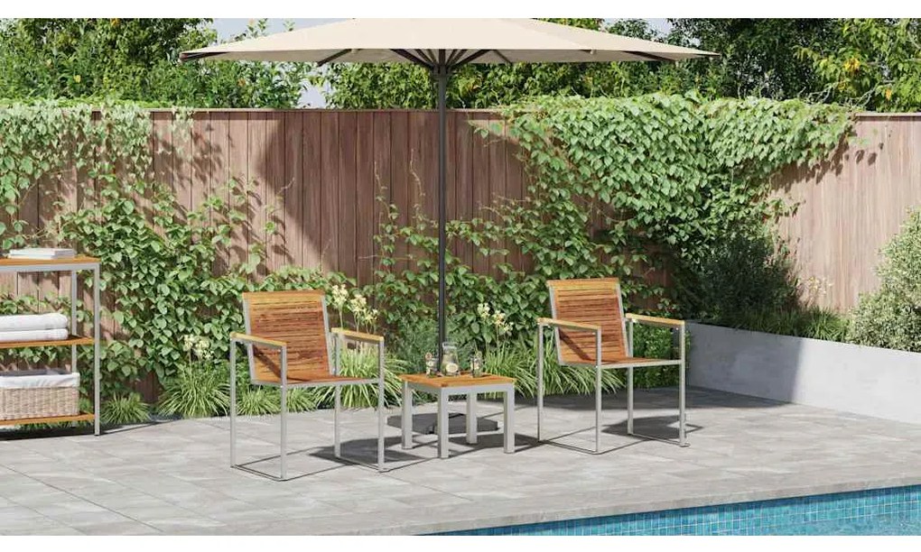 Chaise Longue com Cadeiras de Jardim 3 pcs Madeira de Teca Maciça
