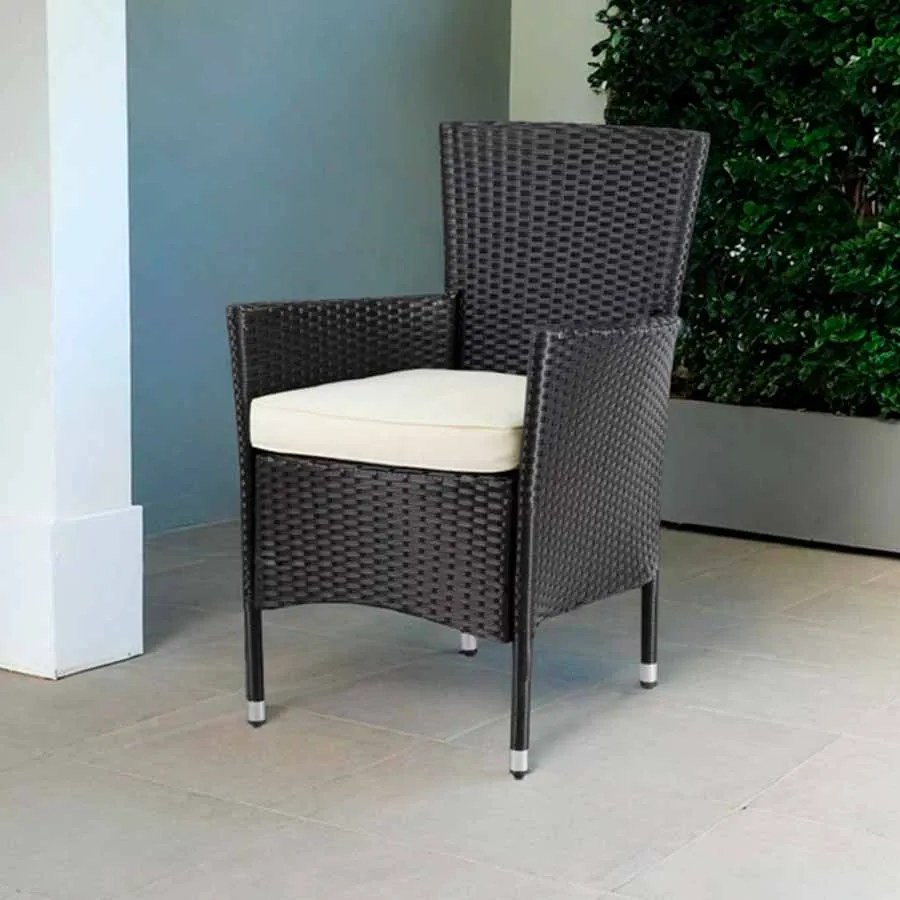 Conjunto de 2 cadeiras de jardim em Polyrattan empilháveis preto/creme