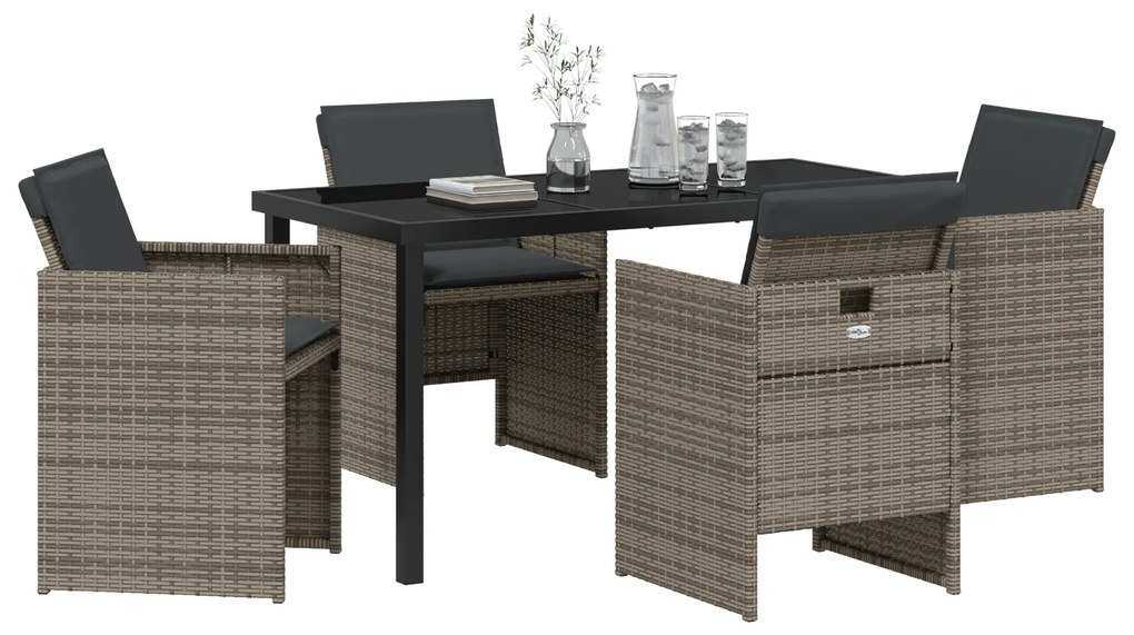 Conjunto de Jantar de Jardim vidaXL com Almofadas Cinza Polirattan de