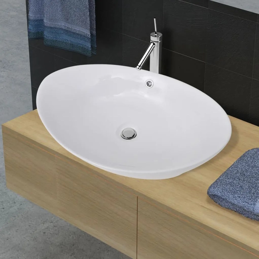 140679 vidaXL Pia ceramica em oval 59 x 38,5 cm