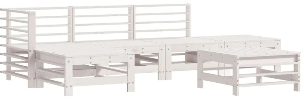 6pcs conjunto lounge jardim c/ almofadões madeira maciça branco