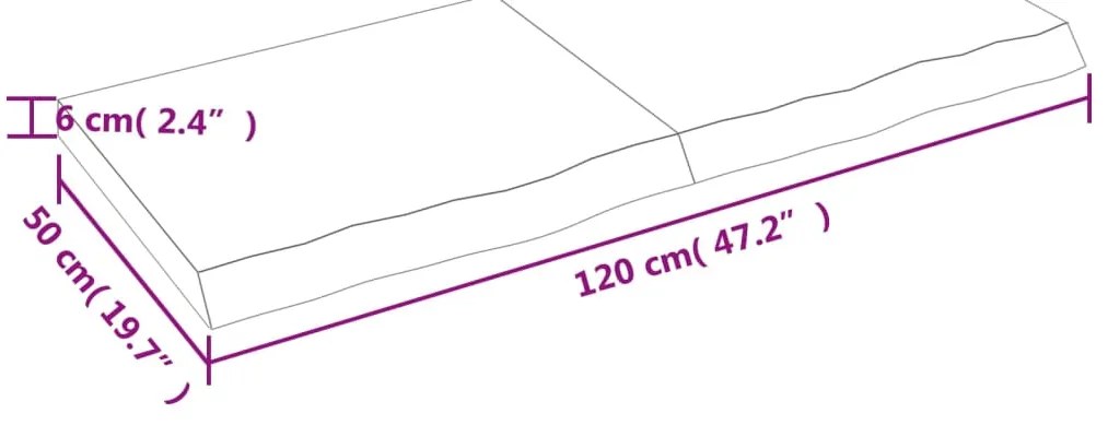 Tampo de mesa 120x50x(2-6) cm carvalho maciço não tratado