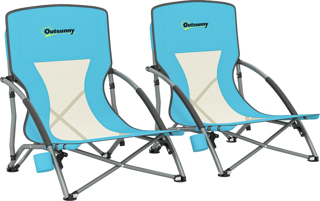 Outsunny Conjunto 2 Cadeiras de Praia Dobráveis Leves com Bolsa e Porta-Copos Azul | Aosom Portugal