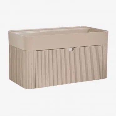 Conjunto De Móvel De Casa De Banho 80x40 Cm Suspenso Em Madeira Com Lavatório Integrado Saioa Castanho Areia Claro - Sklum