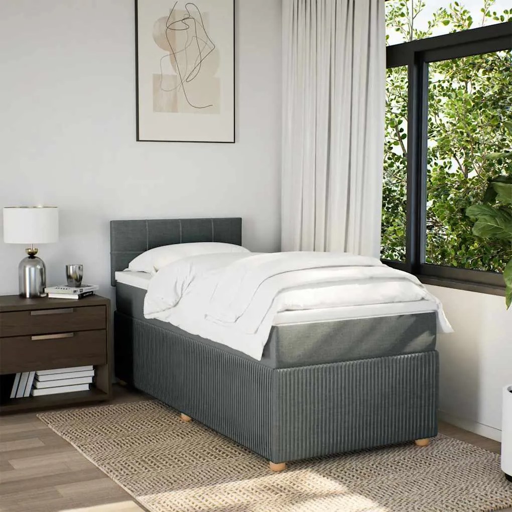 Cama com molas/colchão 100x200 cm tecido cinza-escuro