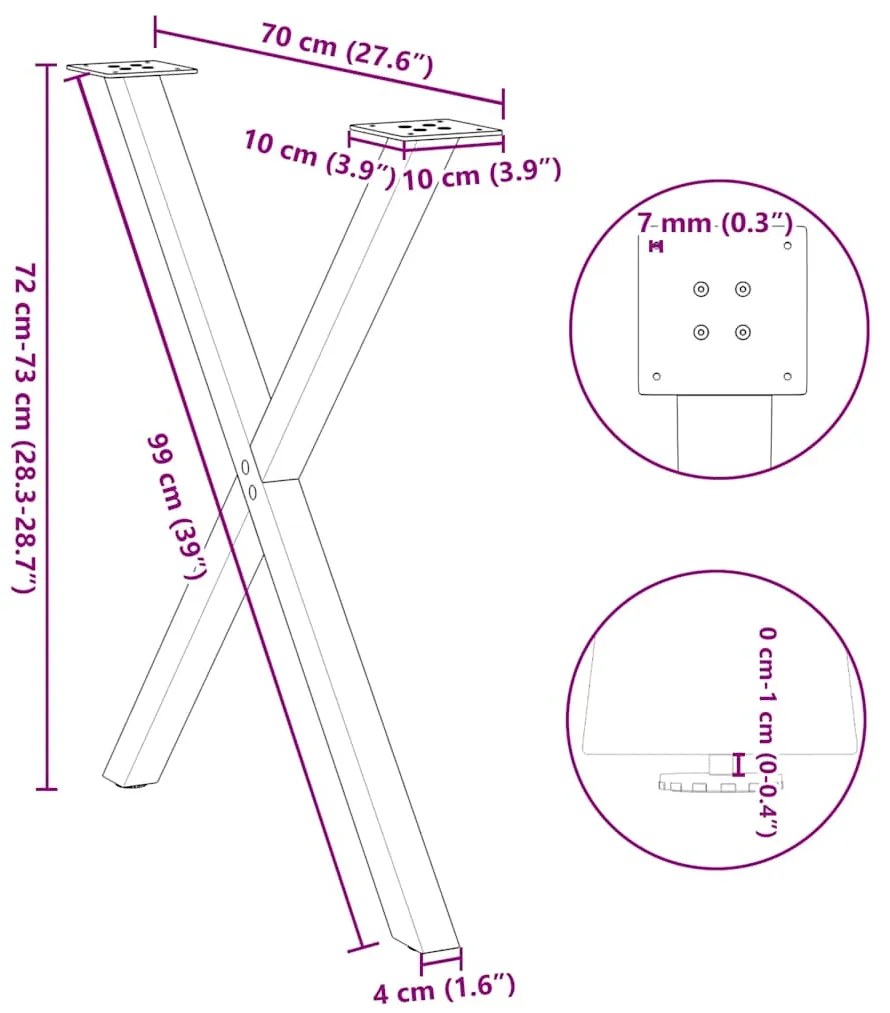 Pernas p/ mesa de jantar 2 pcs forma X 70x(72-73) cm aço branco