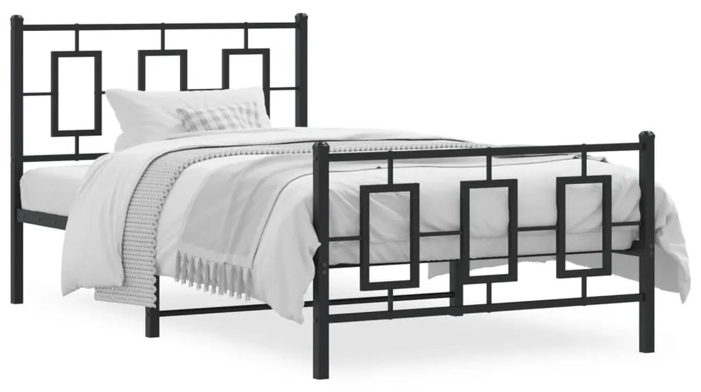 vidaXL Estrutura de cama com cabeceira e pés 100x190 cm metal preto