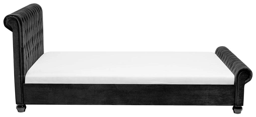 Cama de casal de água em veludo preto 180 x 200 cm AVALLON Beliani