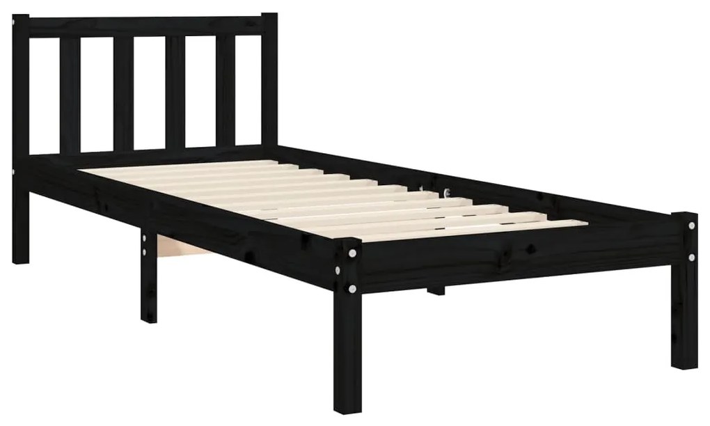 Estrutura de cama com cabeceira 100x200 cm madeira maciça preto