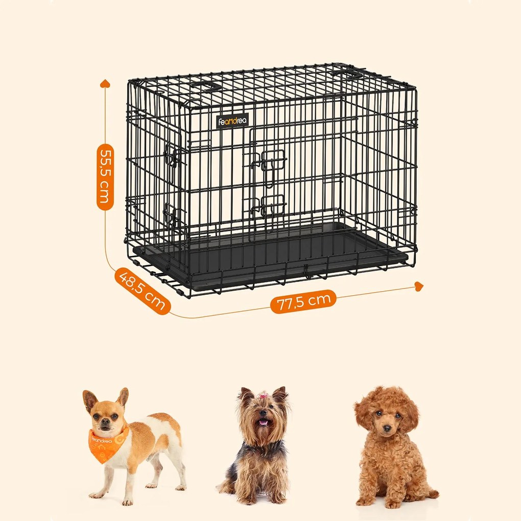 Gaiola para cães com 2 portas 77,5 x 48,5 x 55,5 cm Preto
