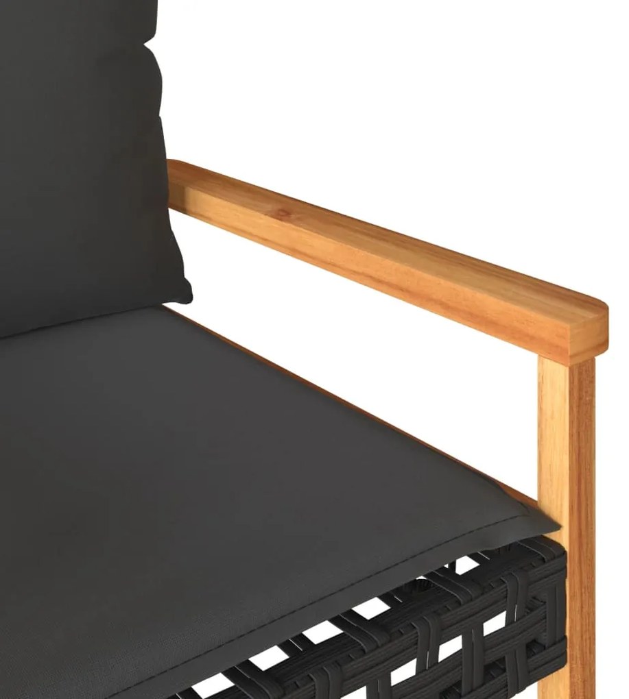 4 pcs conjunto lounge de jardim c/ almofadões vime PE preto