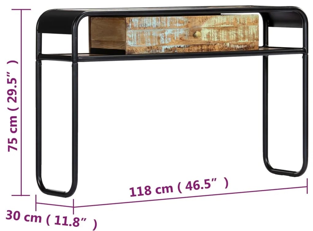 Mesa consola 118x30x75 cm madeira recuperada maciça