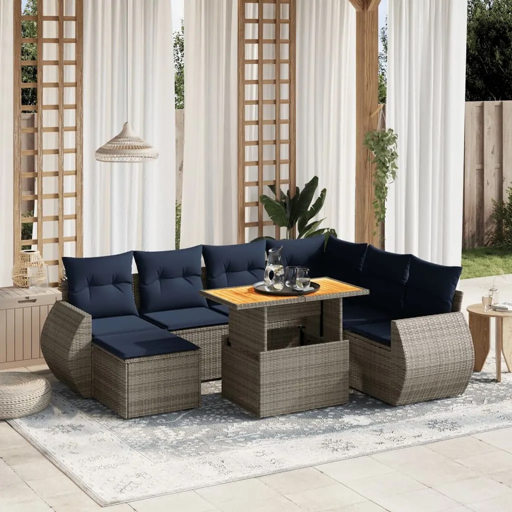 vidaXL 8 pcs conjunto sofás p/ jardim c/ almofadões vime PE cinzento