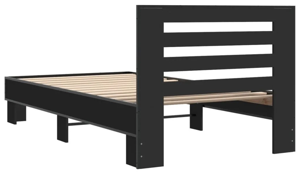 Estrutura de cama 90x190 cm derivados de madeira e metal preto