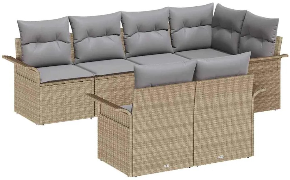 Conjunto de Sofá de Jardim de 7 Peças com Almofadas Bege de Polyrattan