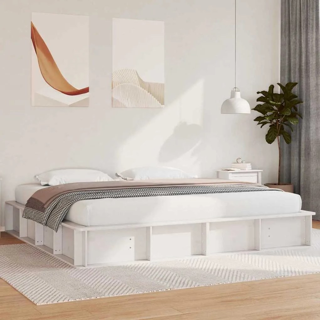 vidaXL Estrutura da Cama com armazenamento Branco 200 x 200 cm madeira