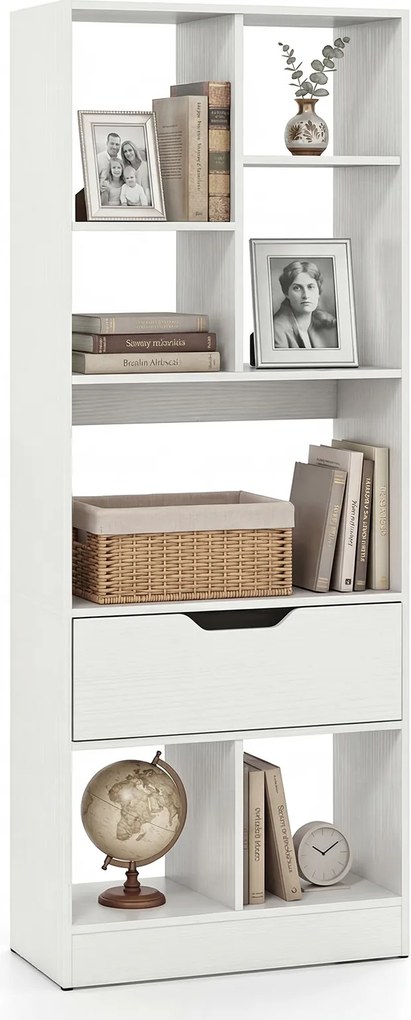Estante Livreira com Gaveta, 50 x 24 x 130 cm, 7 Compartimentos, Branco