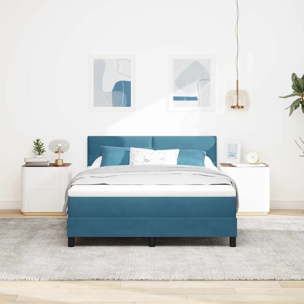 Cama Box Spring com Colchão vidaXL Azul Escuro 140x190 cm Veludo