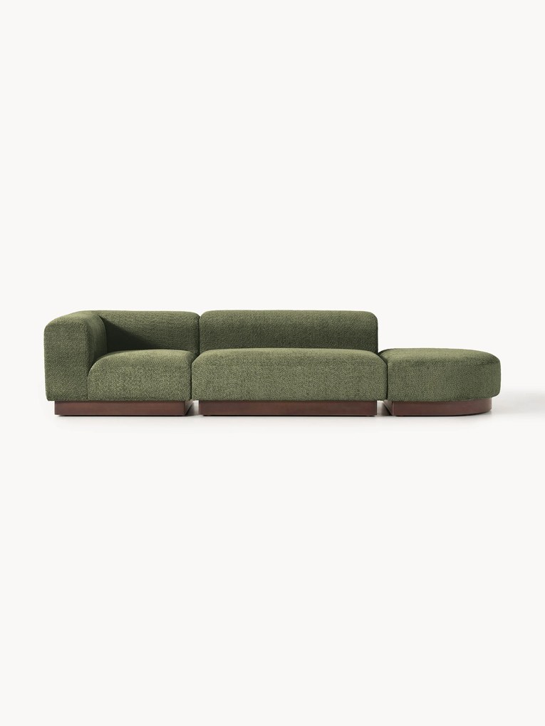 Módulo com chaise longue em teddy-bouclé Natalie, com repousa pés