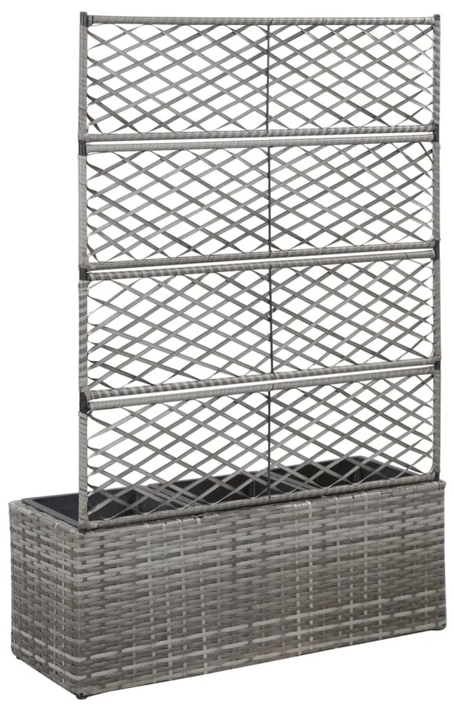 Floreira com treliça e 3 vasos 83x30x130 cm vime PE cinzento