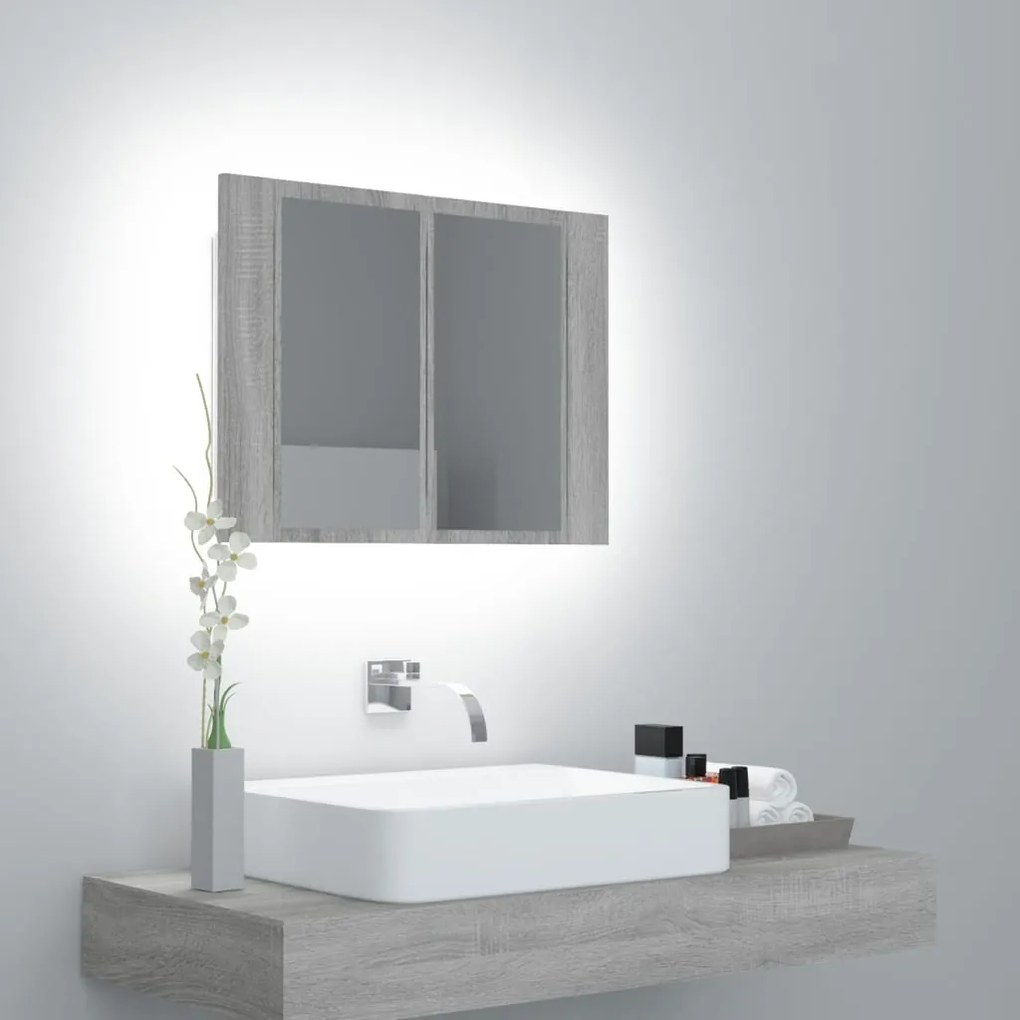 822842 vidaXL Armário espelhado c/ LEDs derivados de madeira cinzento sonoma