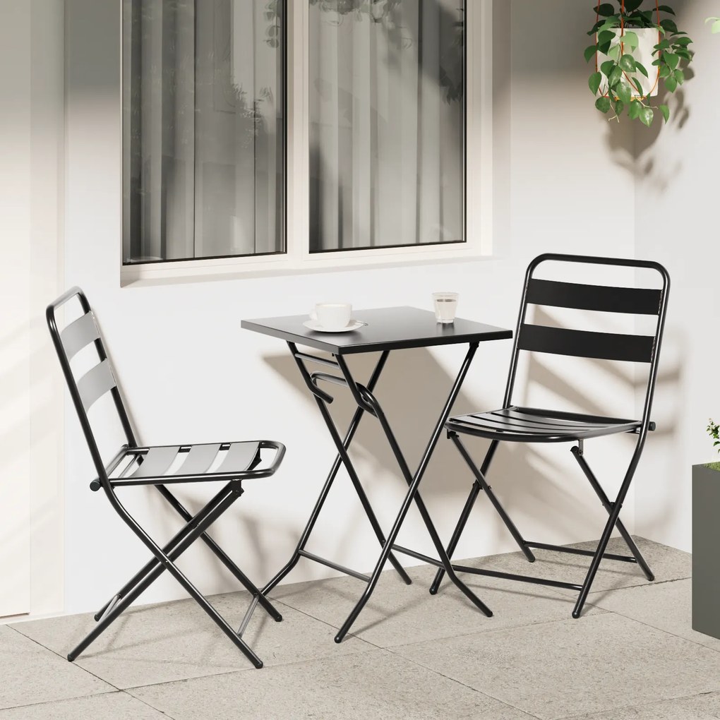 Conjunto Bistro Dobrável de 3 Peças Aço Antracite