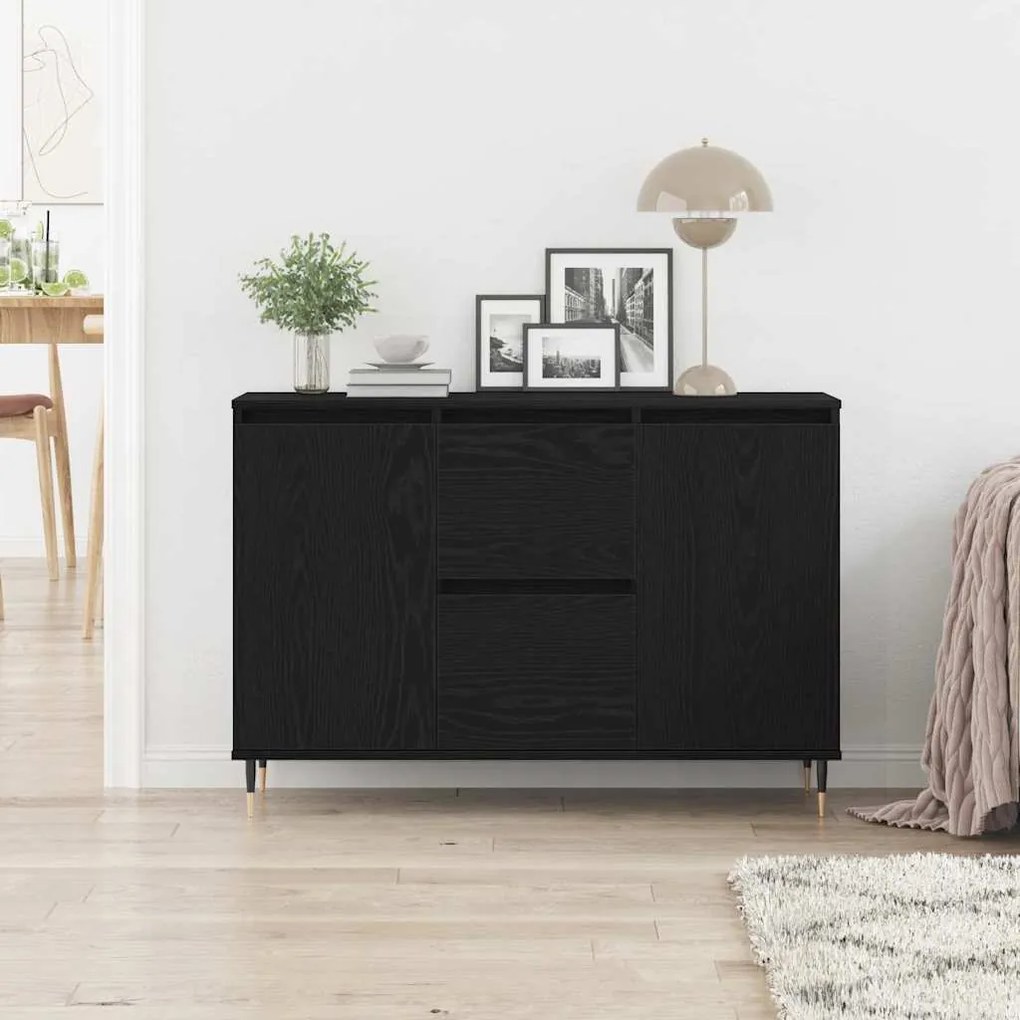 Sideboard vidaXL com portas e gavetas Preto Carvalho 101,5x35x70 cm