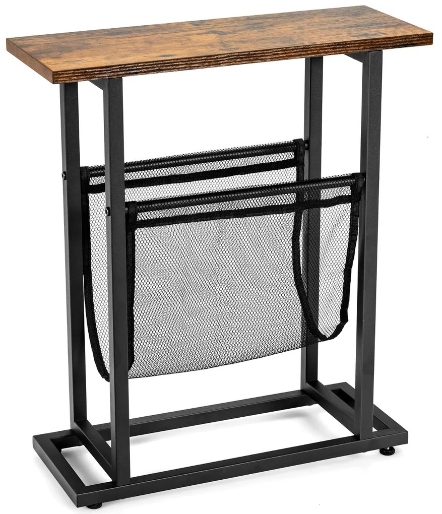 Mesa de apoio industrial de 2 níveis rústica para espaços apertados Rede de revistas Mesa de sofá retro