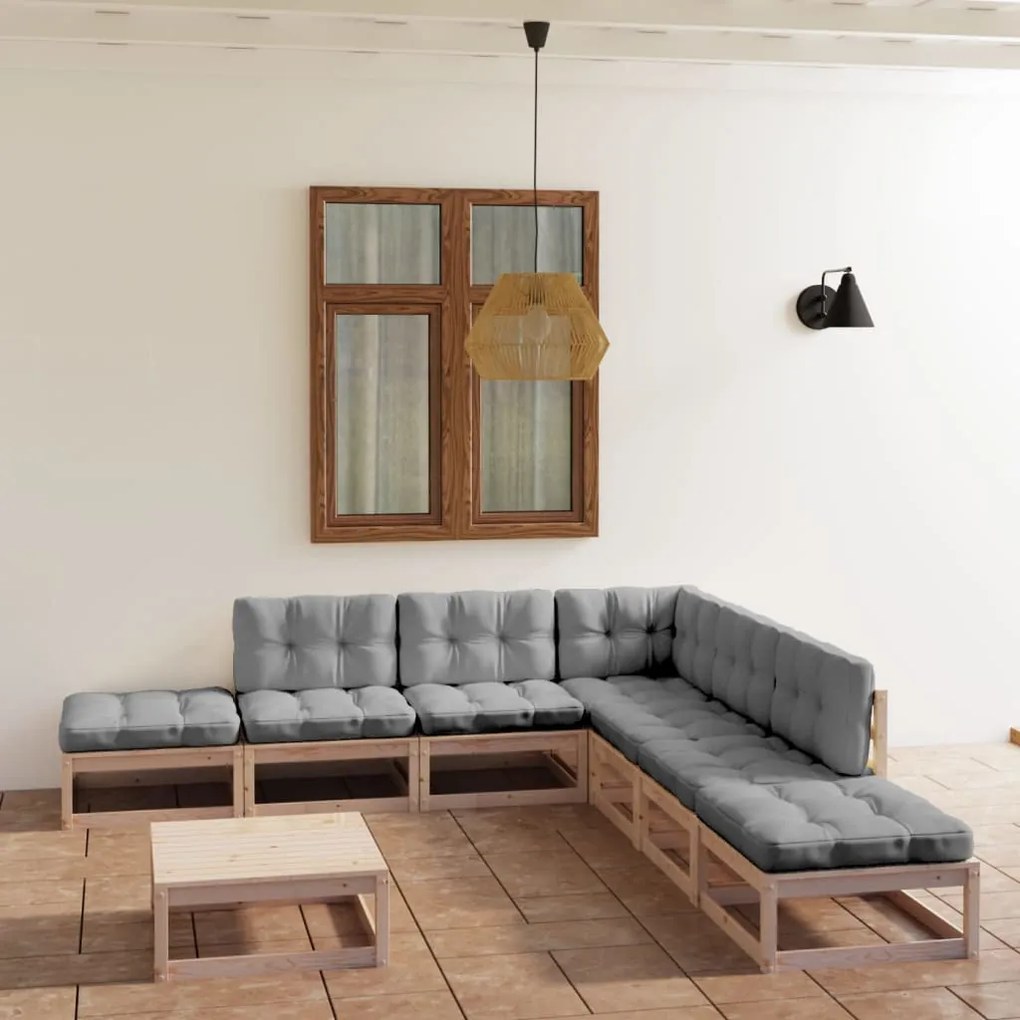 vidaXL 8 pcs conjunto lounge de jardim com almofadões pinho maciço