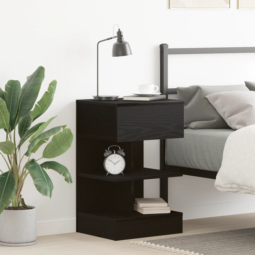 Criado-mudo vidaXL Preto Carvalho 40x35x65 cm Madeira engenharia