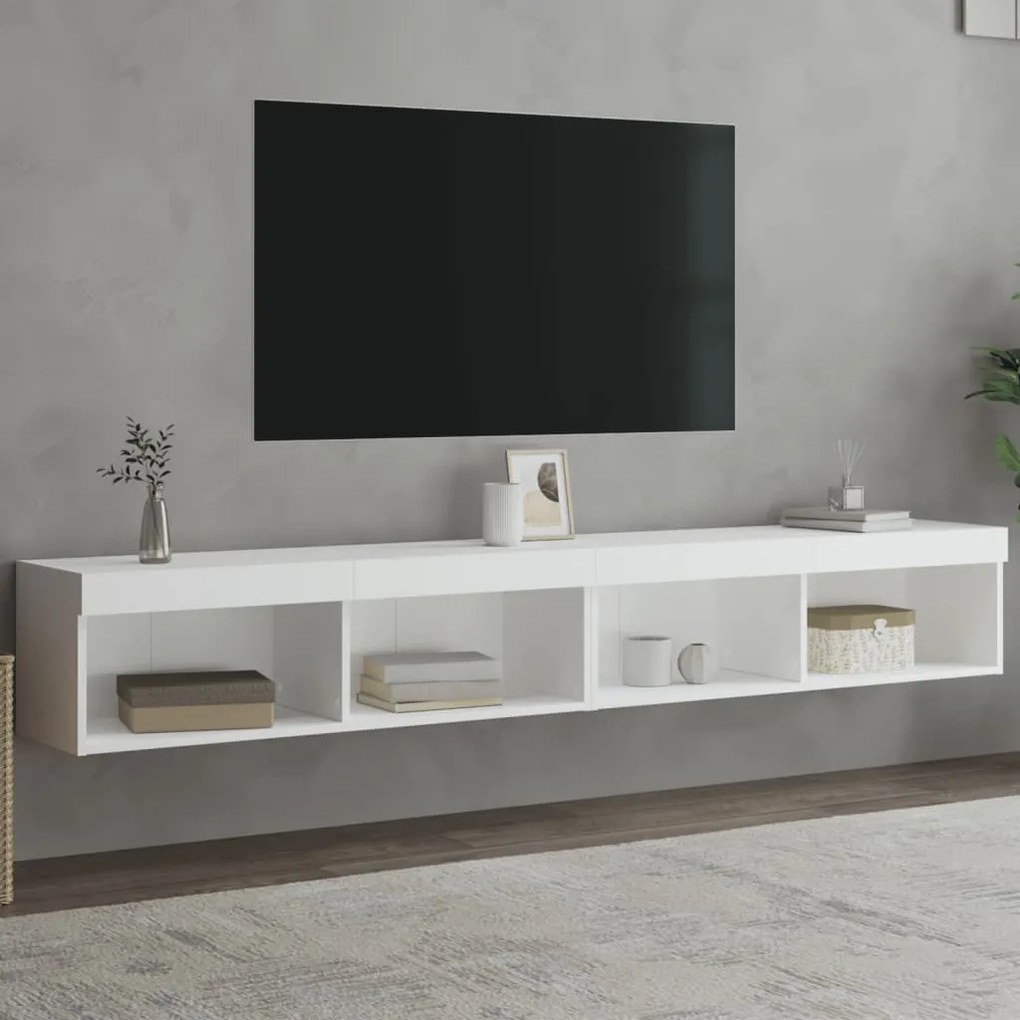 vidaXL Móveis de TV com luzes LED 2 pcs 100x30x30 cm branco