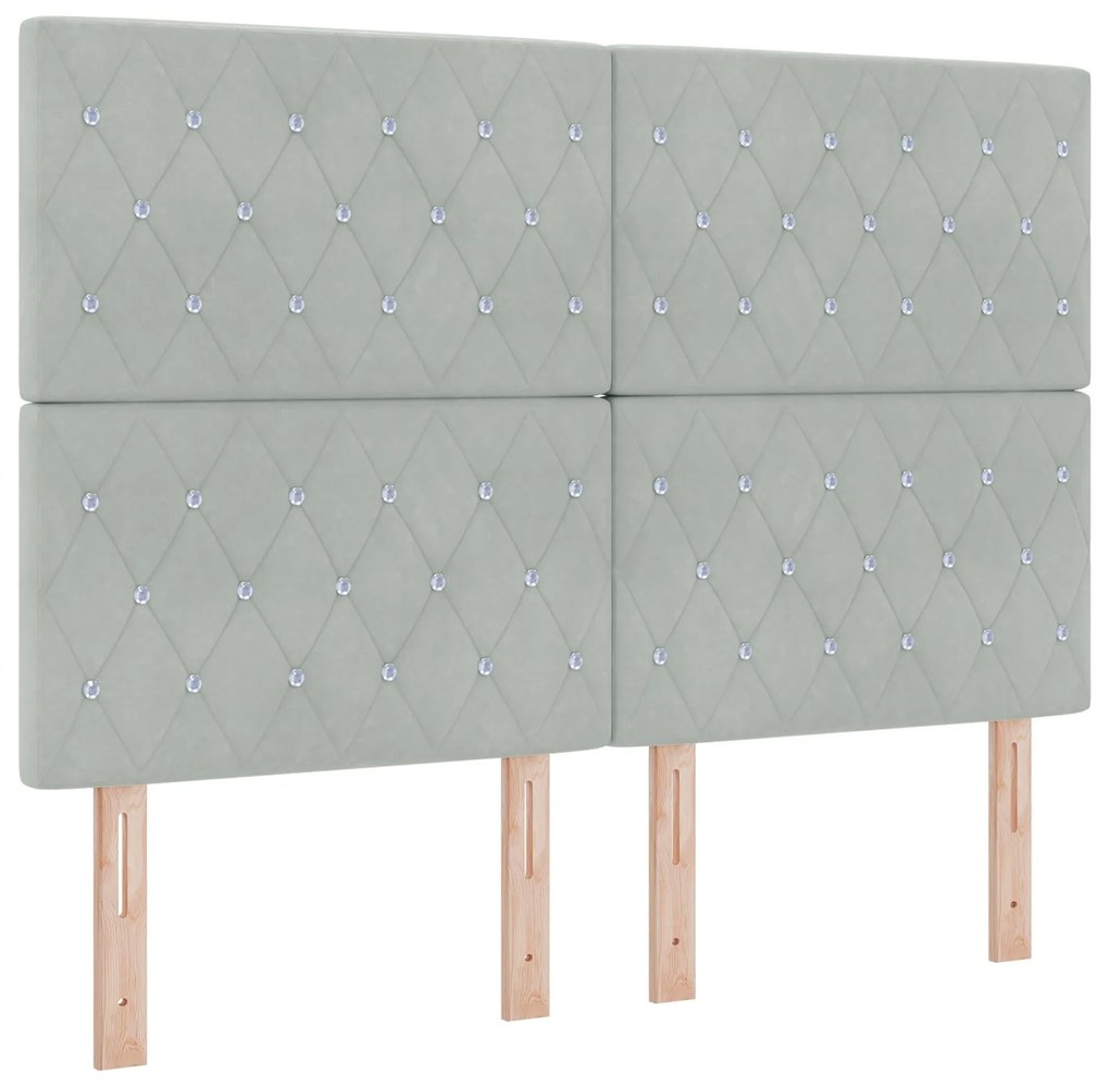 Cabeceira com Botão de Cristal Tufted Cinza Claro 160 cm Veludo
