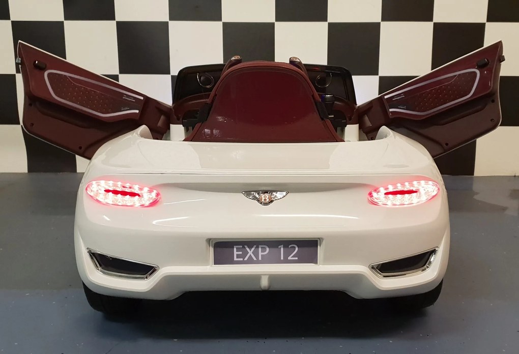 Carro eletrico infantil 12V Bentley EXP , pneus Borracha, Assento de couro, Controlo Remoto Branco