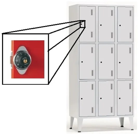 Cacifos Metálicos Triplo Cinza 9 Cacifos 1900x900x500mm Combinação em Roleta