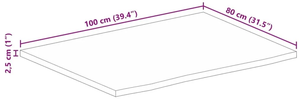 Tampo de mesa c/ borda viva 100x80x2,5 cm mangueira maciça