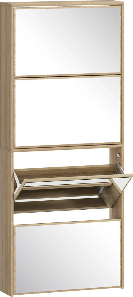 HOMCOM Sapateira Estreita com Espelho 4 Portas Abatíveis para 12 Pares de Sapatos para Espaços Reduzidos 63x17x146 cm Madeira | Aosom Portugal