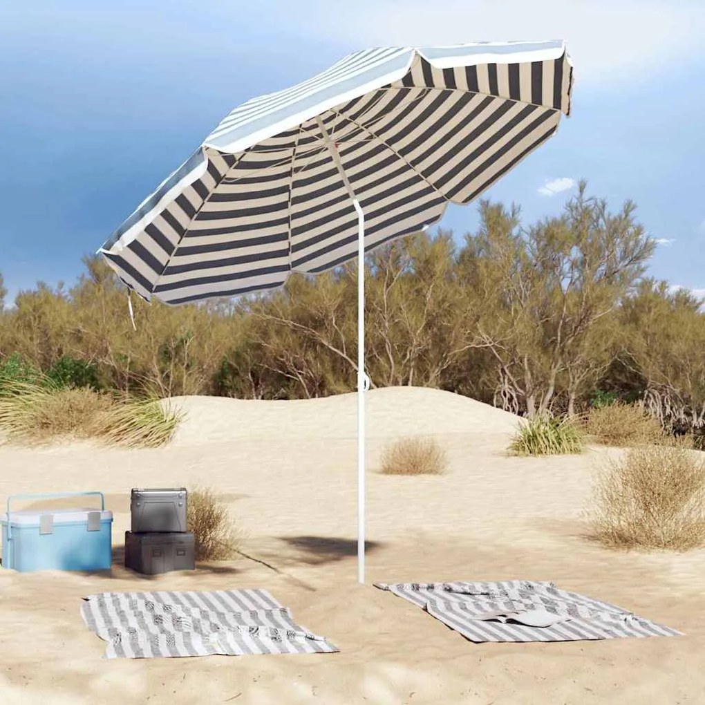 Parasol de Praia vidaXL com Poste de Alumínio Azul e Branco 300 cm